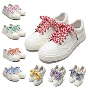 4 Pairs Handmade Gingham Plaid Shoelaces with Custom Metal Aglets | Colorful Checkered Replacement Laces for Low, Mid, & High-Top Sneakers