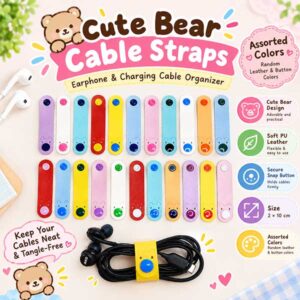 5/10 Pcs Cute Bear PU Leather Cable Straps – Earphone & Charging Cable Organizer, Assorted Colors