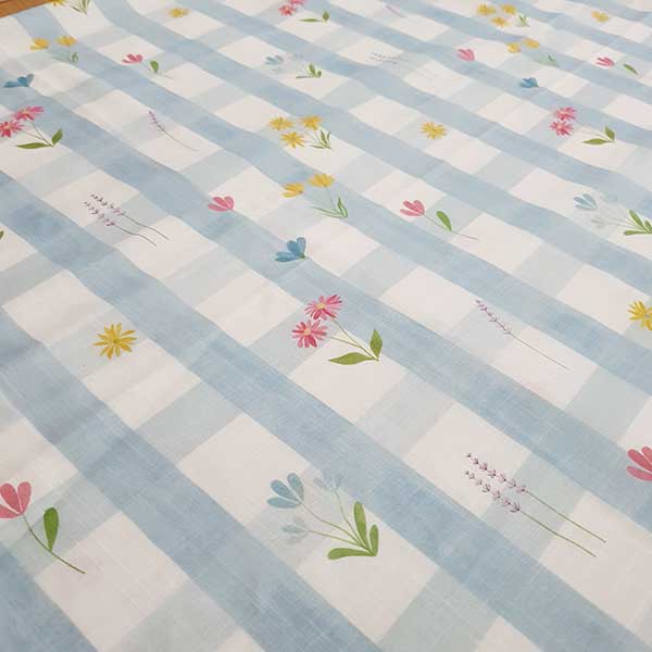 Handmade Blue Checkered & Floral Cotton Slub Curtain – Sheer Kitchen Curtain, Under Sink Curtain, Table Skirt & Half Window Curtain - Image 4