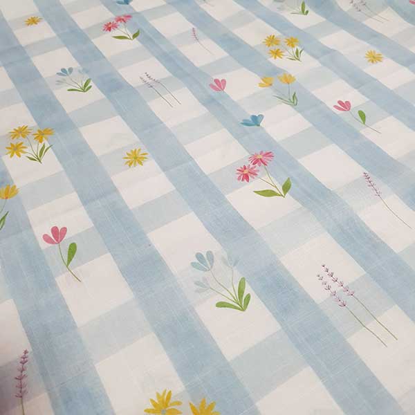 Handmade Blue Checkered & Floral Cotton Slub Curtain – Sheer Kitchen Curtain, Under Sink Curtain, Table Skirt & Half Window Curtain - Image 5