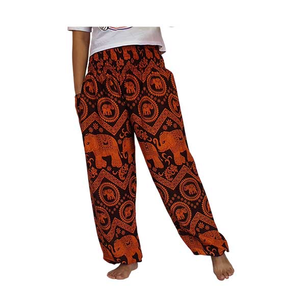 Unisex Thai Elephant Print Rayon Pants – Lightweight Boho Trousers with Elastic Waist and Cargo Pocket - Image 3
