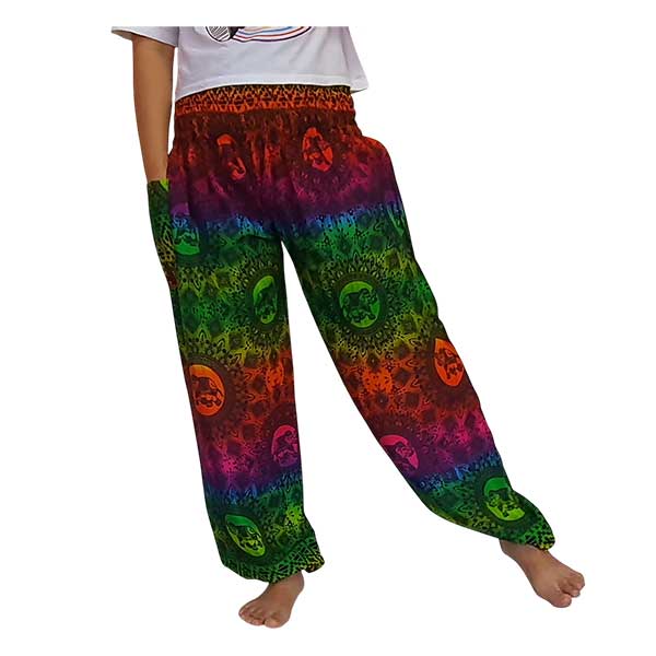 Unisex Thai Elephant Print Rayon Pants – Lightweight Boho Trousers with Elastic Waist and Cargo Pocket - Image 4