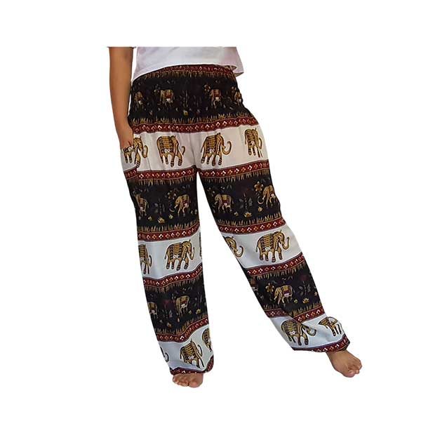 Unisex Thai Elephant Print Rayon Pants – Lightweight Boho Trousers with Elastic Waist and Cargo Pocket - Image 5