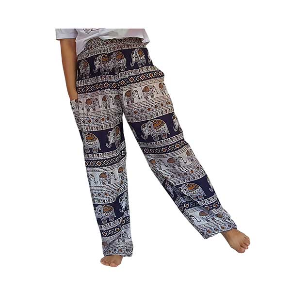 Unisex Thai Elephant Print Rayon Pants – Lightweight Boho Trousers with Elastic Waist and Cargo Pocket - Image 6