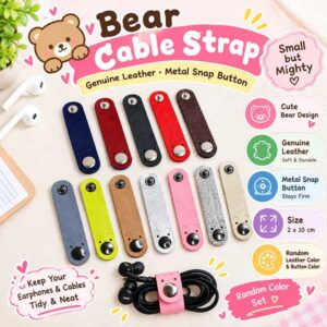5/10 Pcs Cute Bear Genuine Leather Cable Straps – Earphone & Charging Cable Organizer, Assorted Colors (Copy)